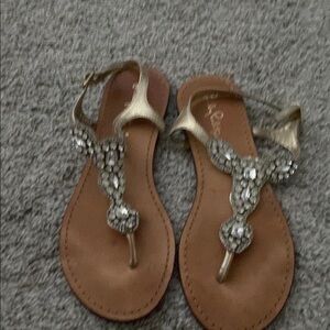 Lilly Pulitzer Gold and Silver Sandals with Jeweled Embellishments